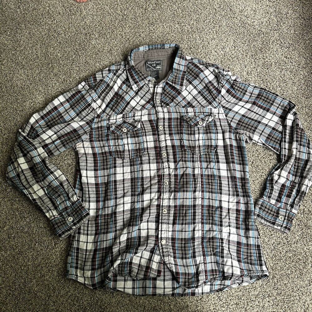 Wear First Mens Snap Button Flannel Plaid Large Long Sleeve